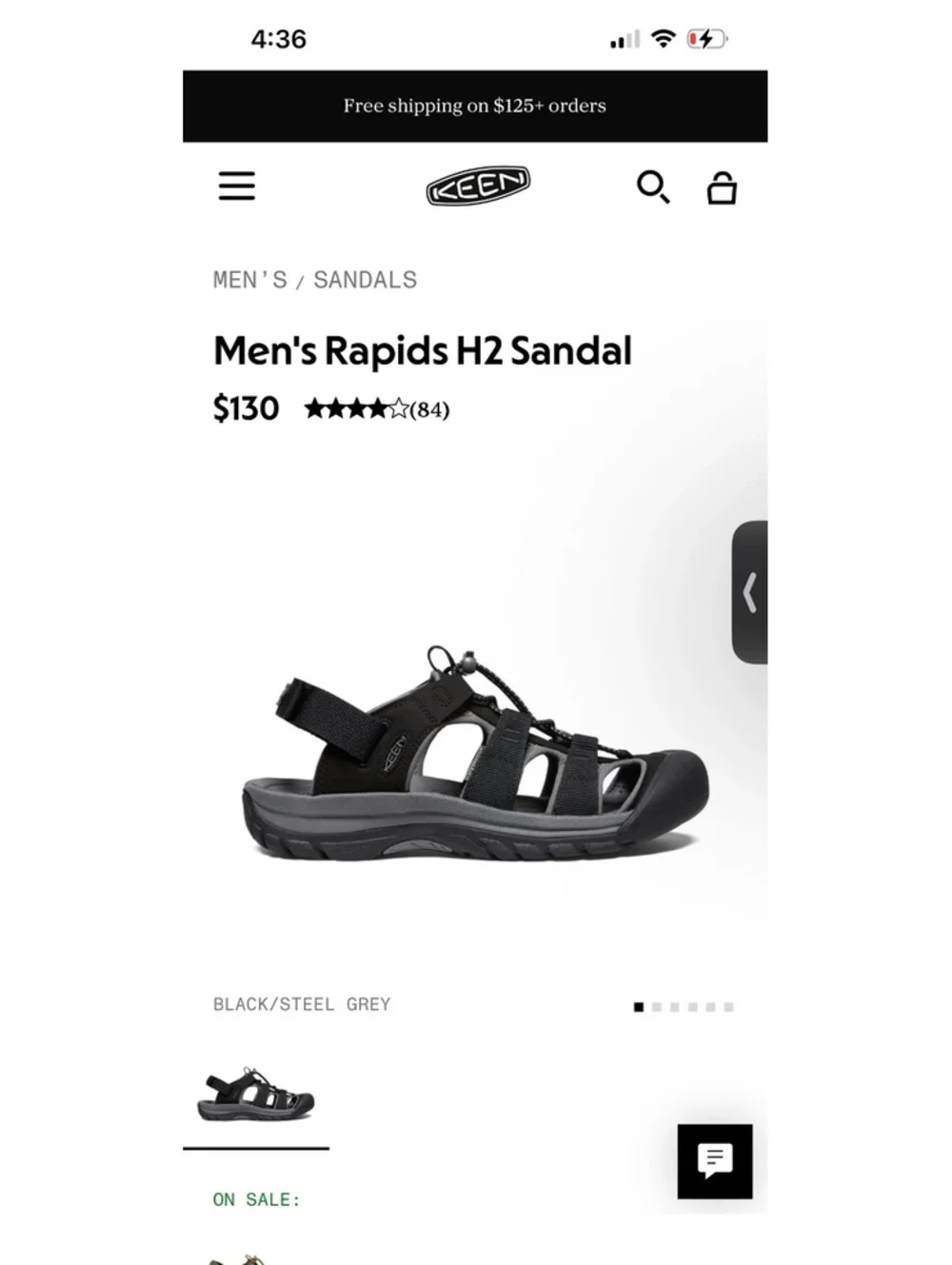 Men's KEEN Rapids H2 Sandal Black/Steel Grey Size 9